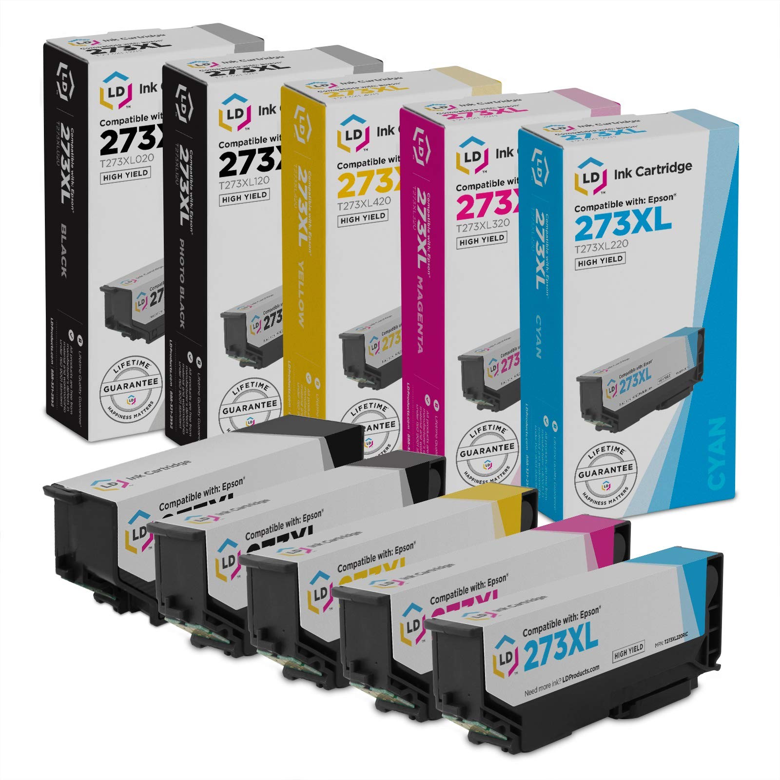 LD REMAN Epson T273XL/T273 Ink Set of 5 for XP 520, 600, 610, 620, 800, 810, 820