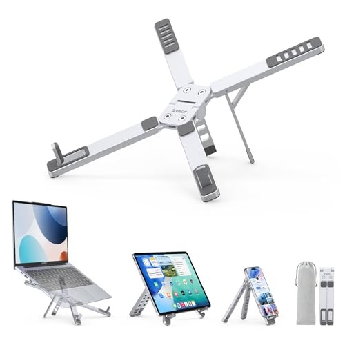 Portable Laptop Stand for Travel & Desk, Ultra-Compact Foldable Silver