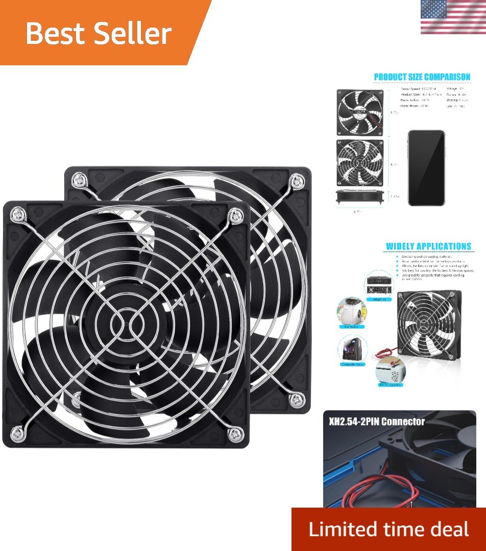 High-Performance 2-Pack 120mm DC 12V Cooling Fans - Ultra Quiet & Efficient