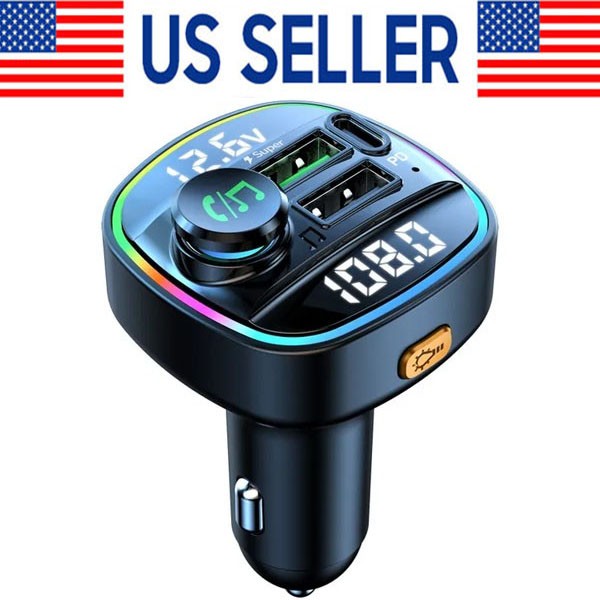 Bluetooth 5.0 Car Wireless FM Transmitter Adapter USB PD Charger AUX Hands-Free