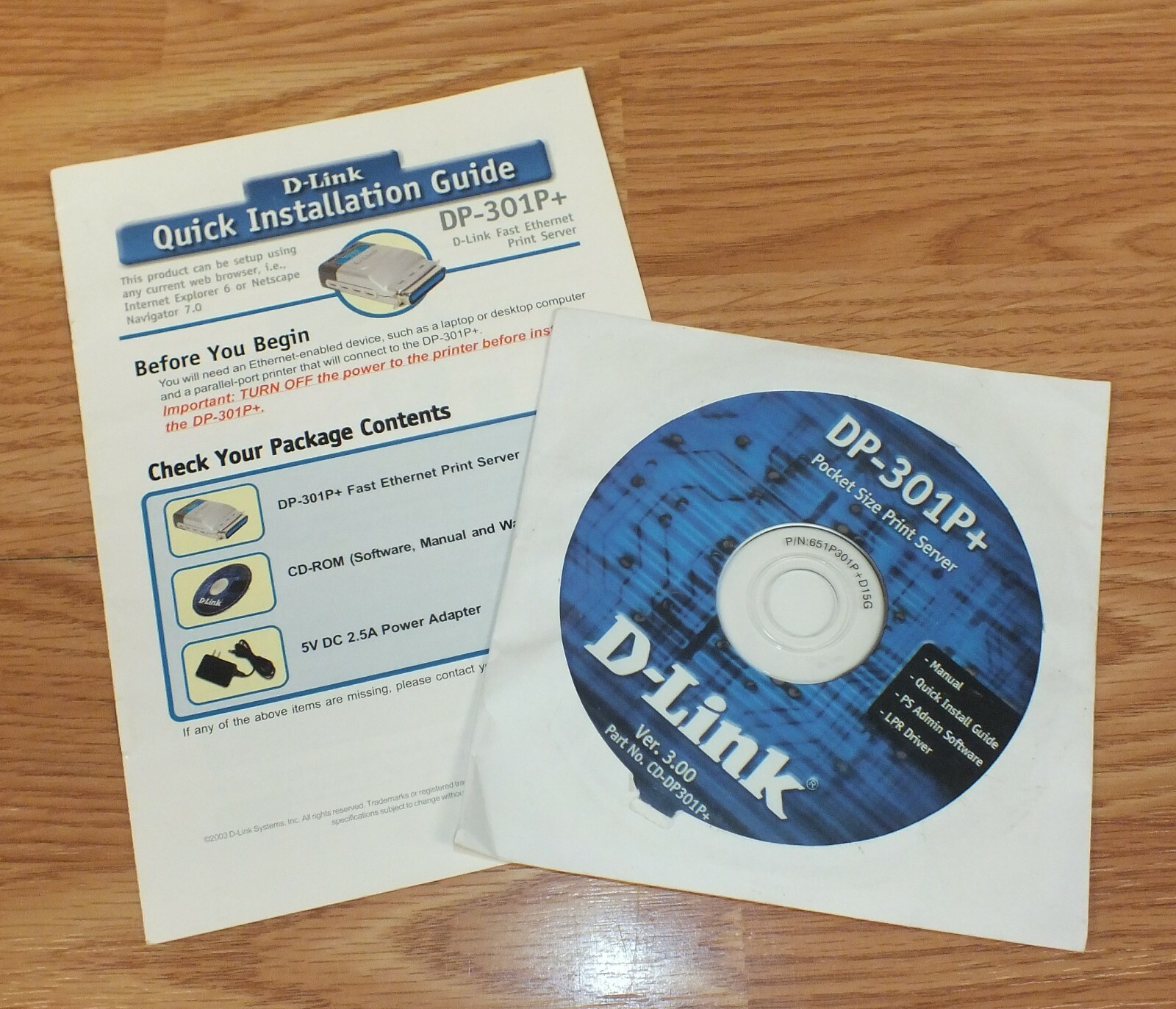 D-Link DP-301P+ Pocket Size Print Server Installation Guide CD & Manual Only 