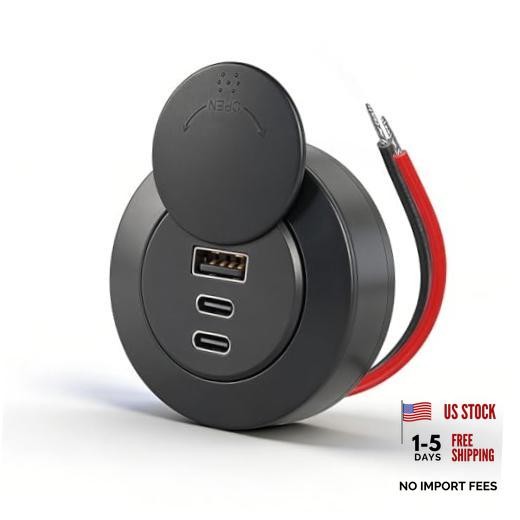 72W 3-Port RV USB Outlet, Surface Mount 12V USB Fast Charger Socket 1 Pcs