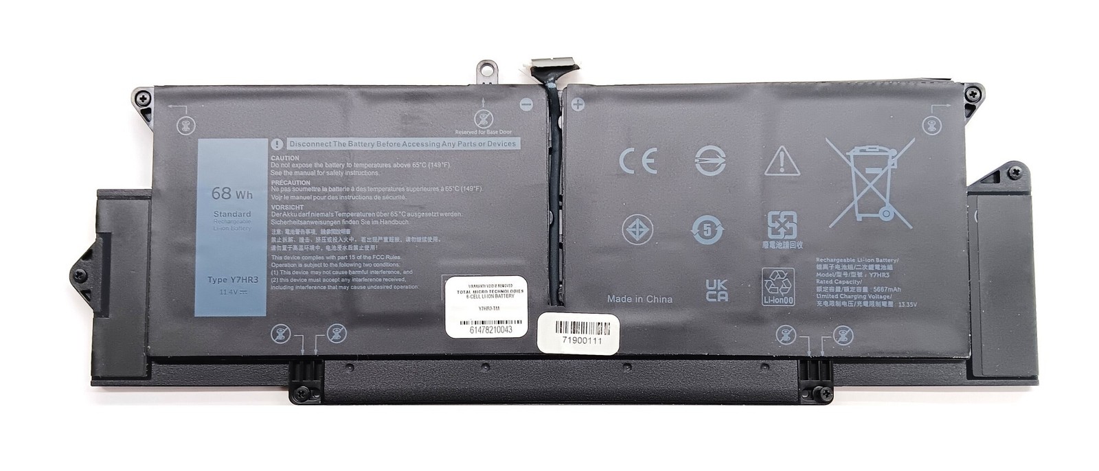 Total Micro 6-cell Battery - 68 Watt-hours -11.4 Volts - Lithium-Ion Y7HR3-TM