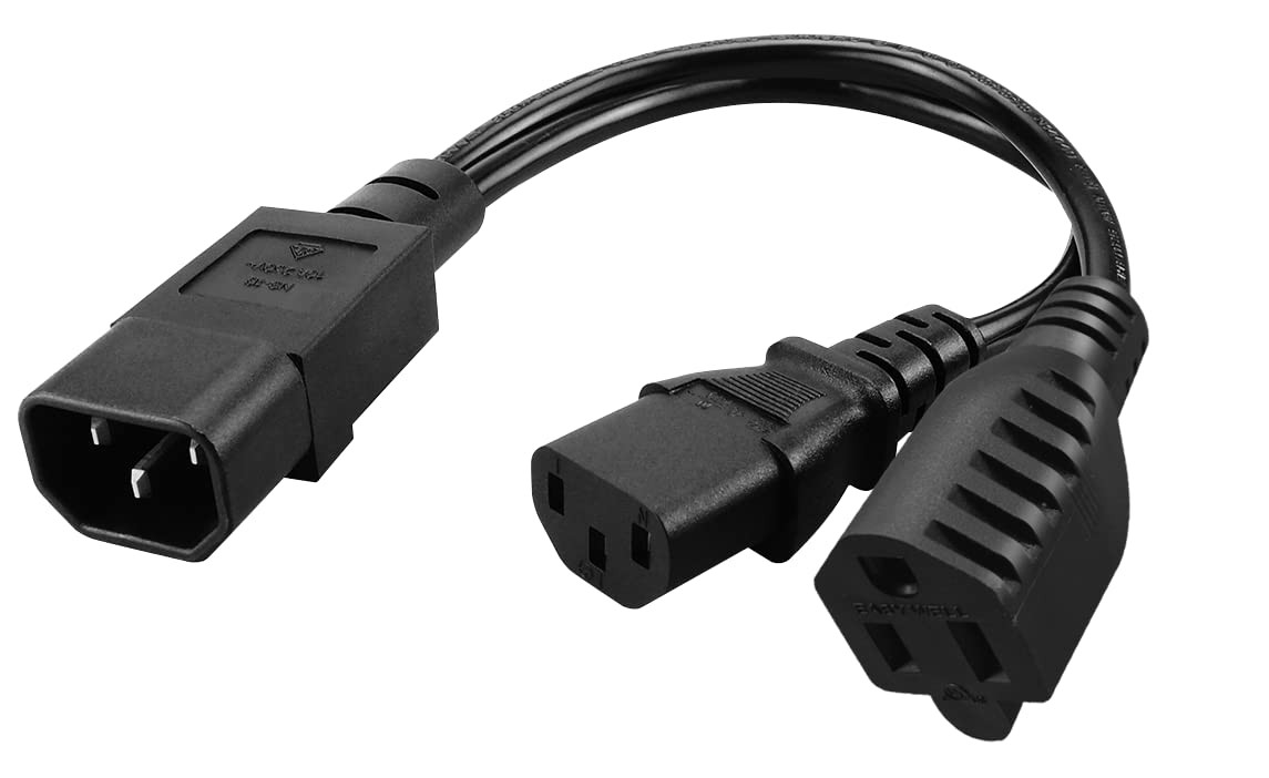 IEC 320 C14 To C13+515R Y Split Power Adapter Cord Male Female 0.32M/1FT
