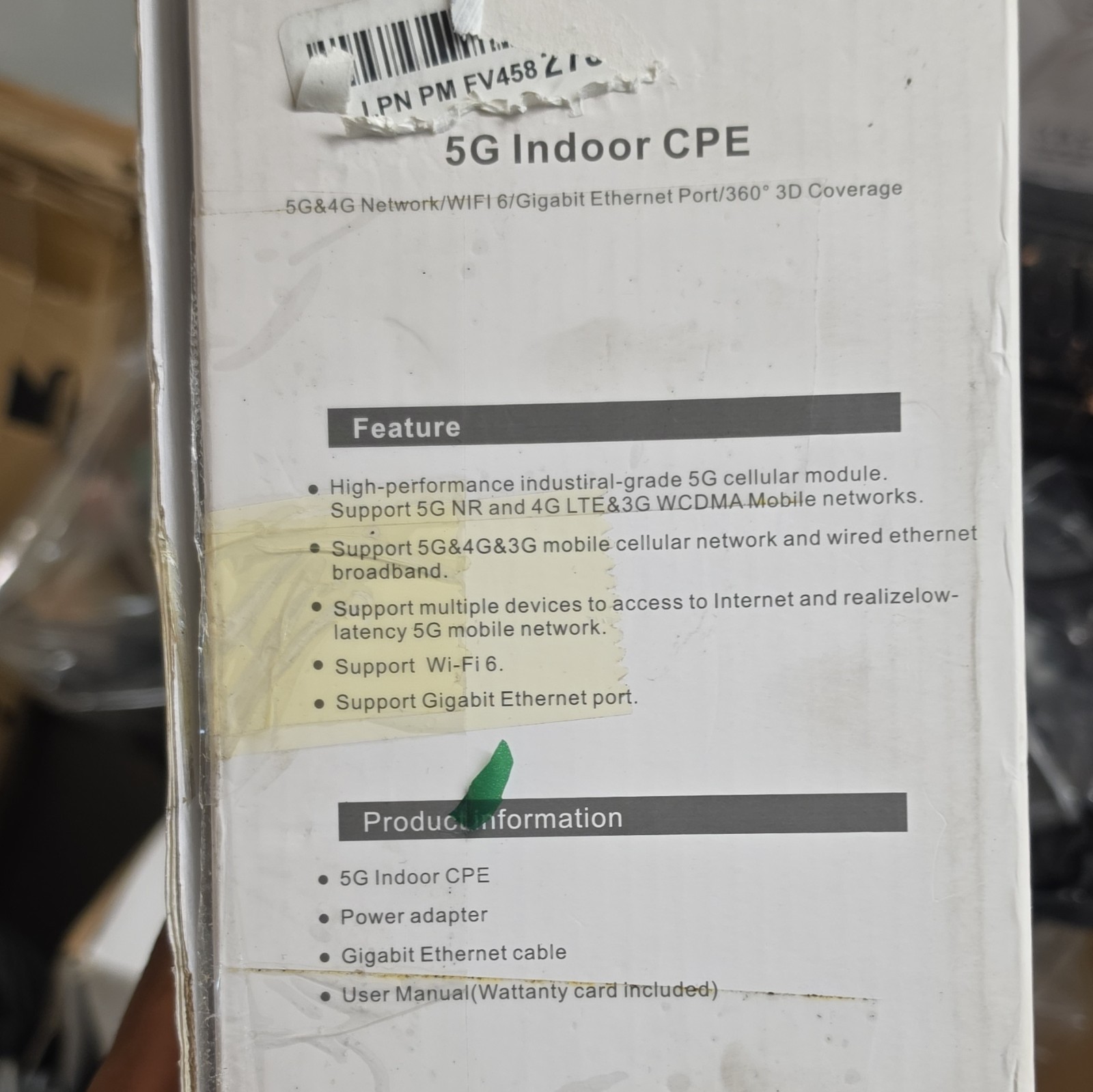 5G Indoor CPE Router Wi‑Fi 6 4G/5G Wireless Gigabit RJ‑45 Ethernet Port