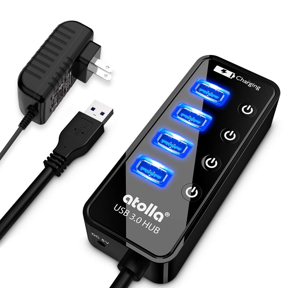 Atolla 4-Port USB 3.0 Hub with 4 Data Ports, 1 Smart Charging Port, Individual O
