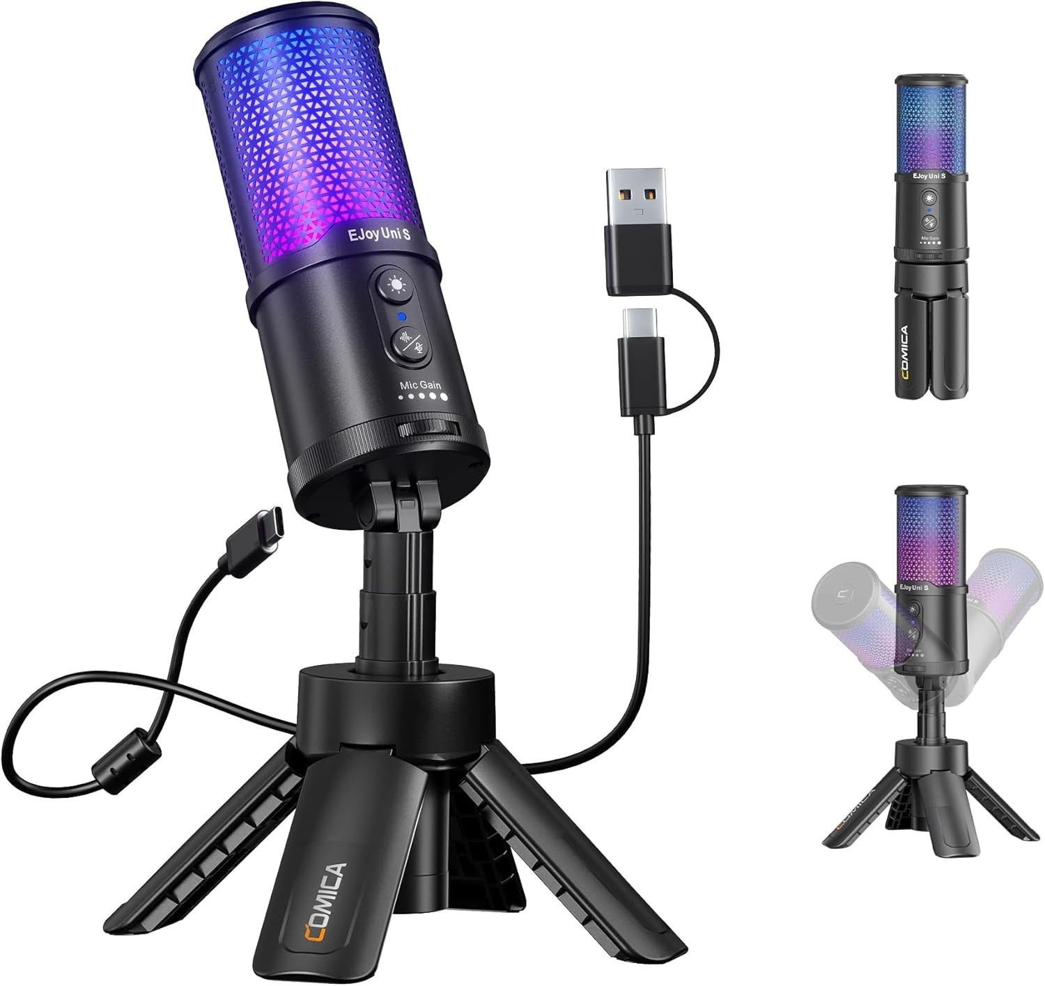 COMICA EJoy UNI S USB Microphone for PC, Gaming Condenser Microphone with RGB
