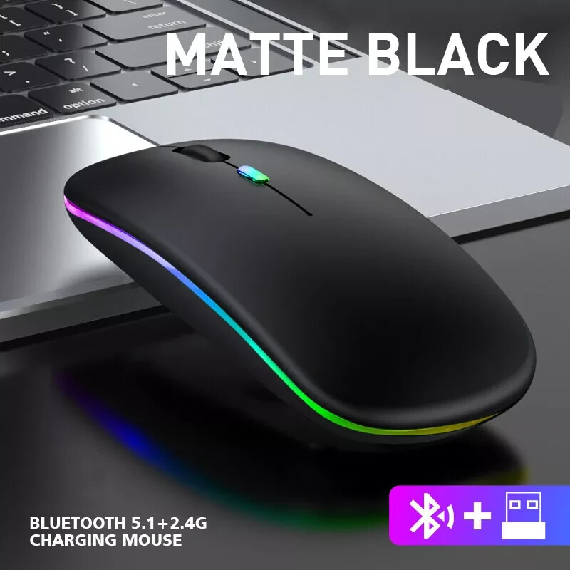 2.4GHz Bluetooth Wireless Optical Mouse USB Rechargeable RGB Mice for PC Laptop