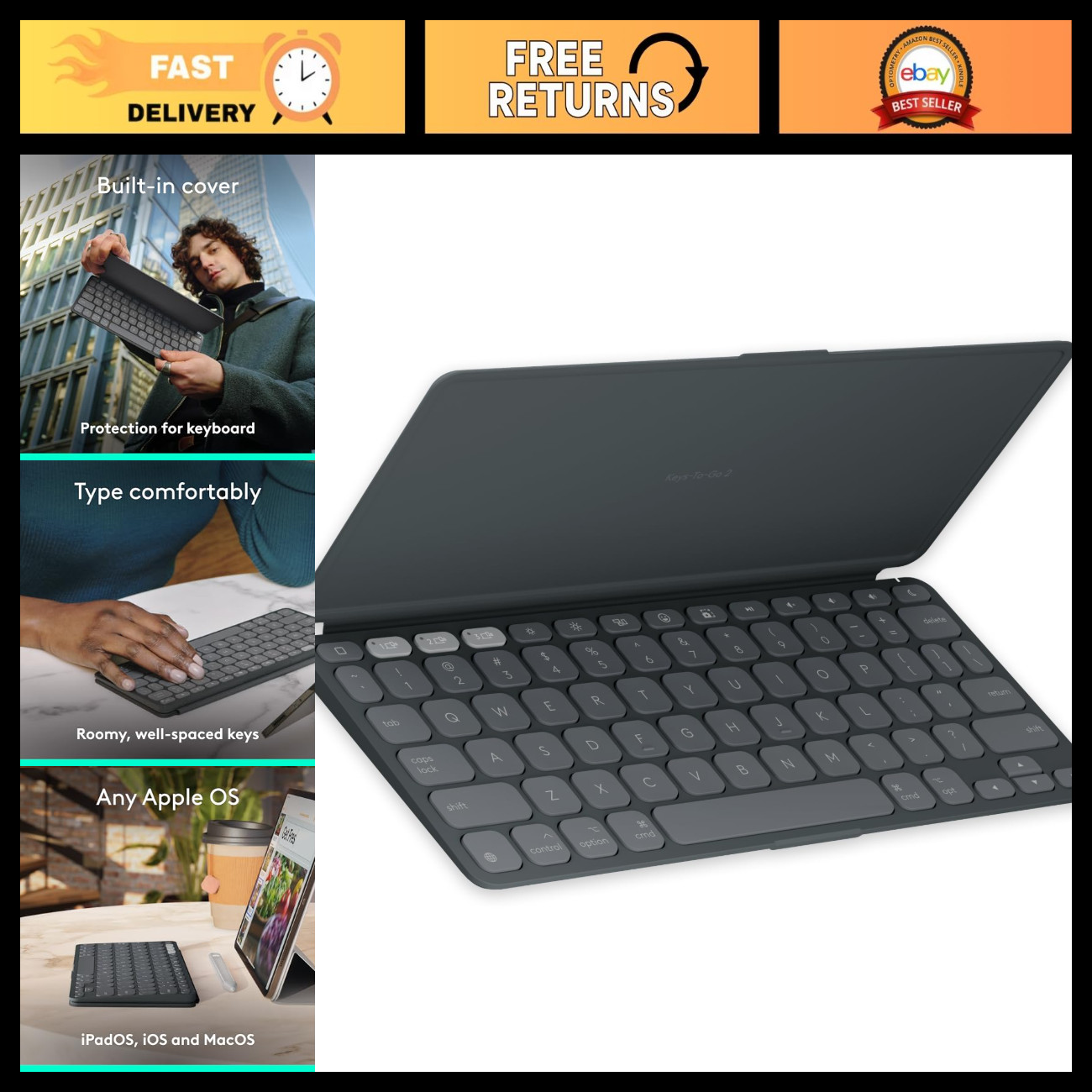 Portable Bluetooth Keyboard for iPhone, iPad, Mac - Ultra-Slim, Lightweight, Gra
