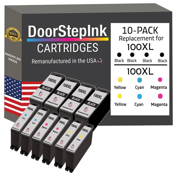 DoorStepInk Compatible Ink Cartridges for Lexmark 100XL 4Black, 2/CMY-USA