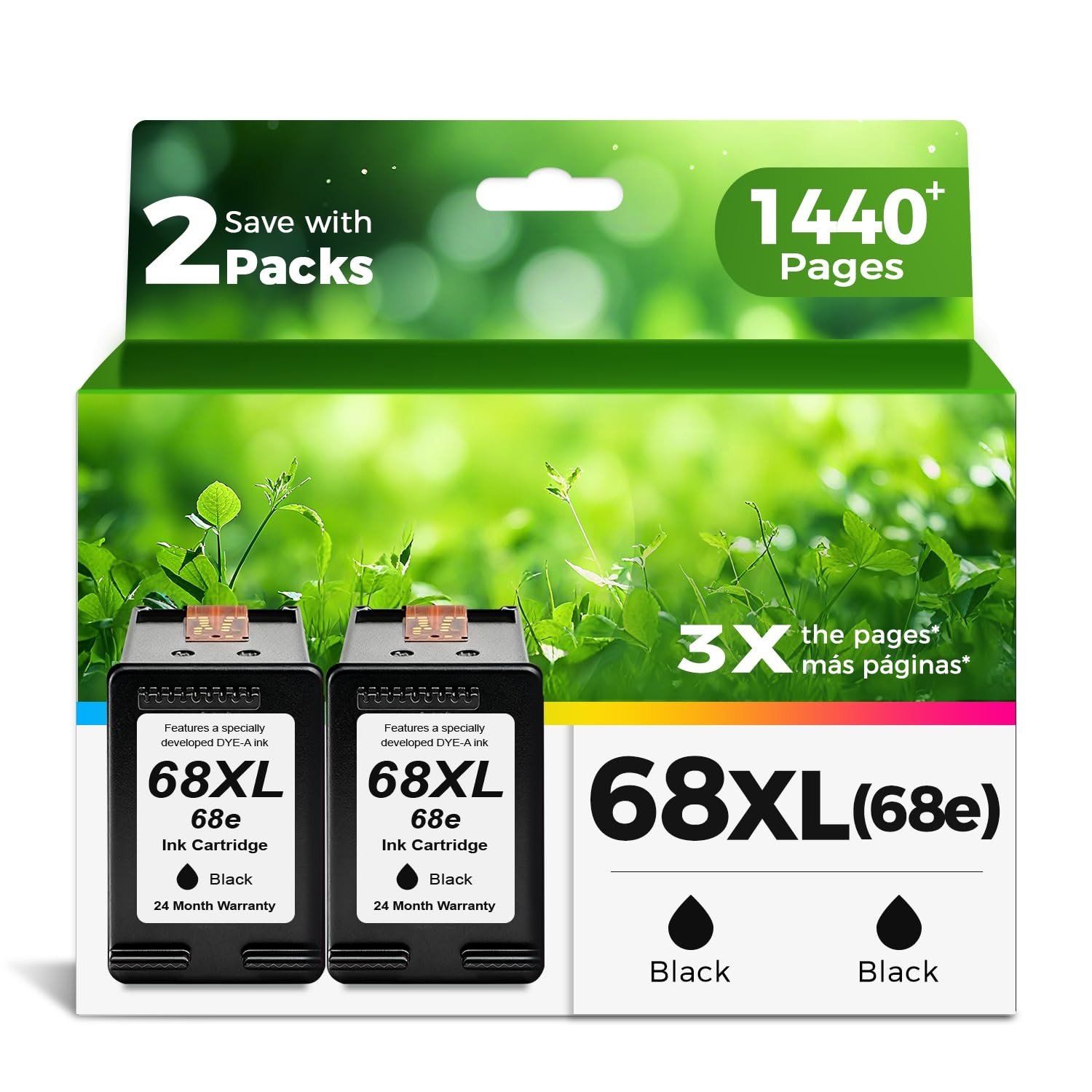 Ankink Black 2 Pack Replacement for HP 68 XL Ink Cartridges