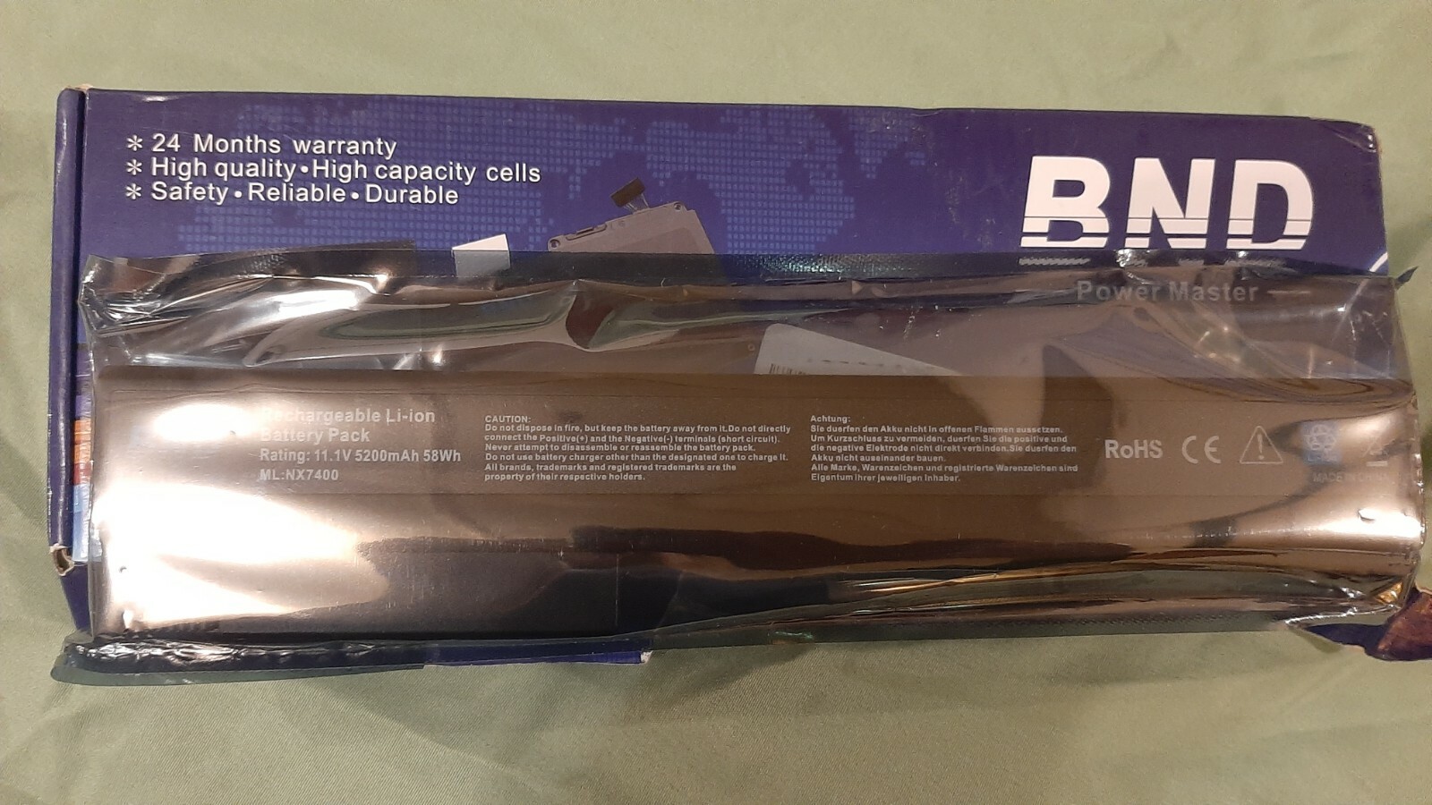 BND Power Master Rechargeable Li-ion Battery Pack BH7400Z3S26B2 11.1V 5200mAh 