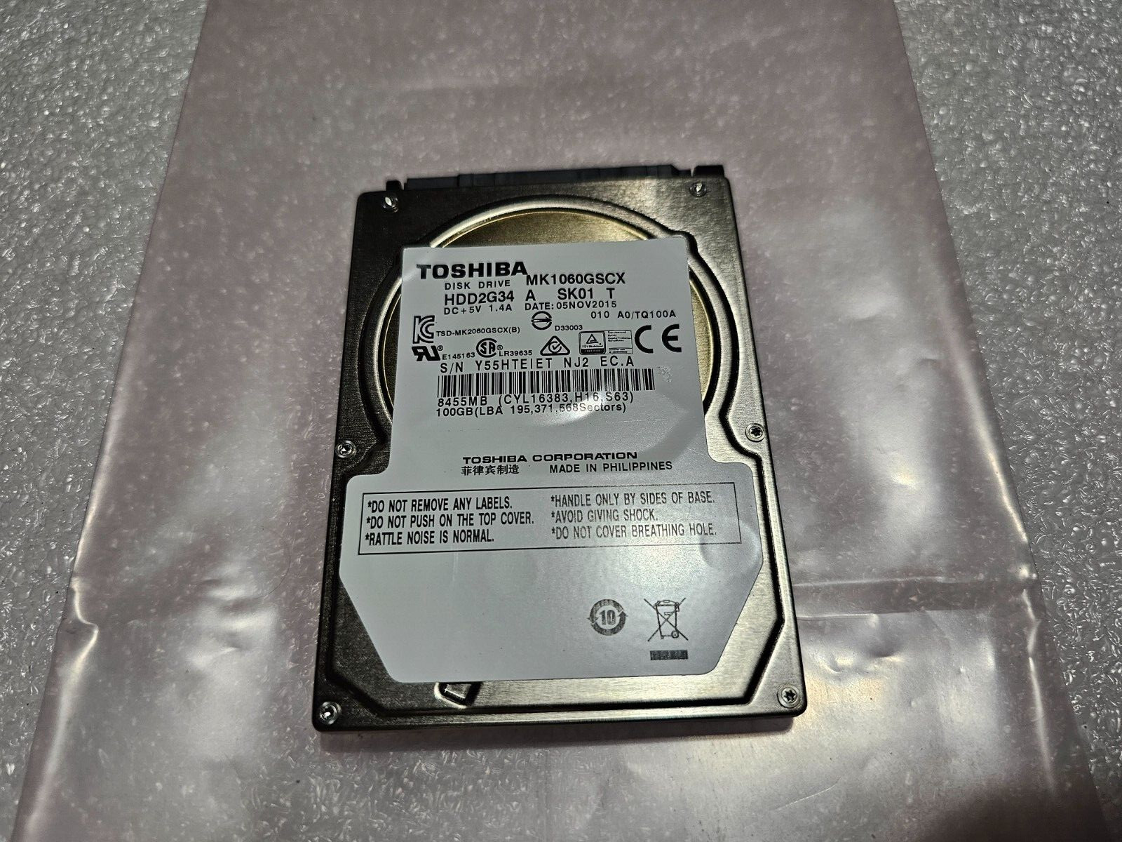 Toshiba MK1060GSCX 100G Wide Temperature/Shockproof Vehicle CNC HDD
