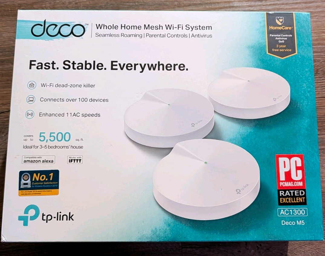 TP-LINK Deco M5 AC1300 Smart Home Mesh Wi-Fi System 3-Pack White, 2-Port TESTED