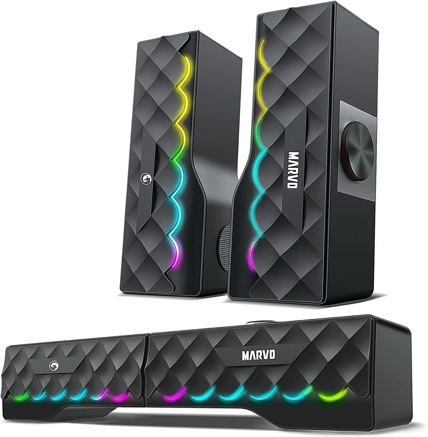 Detachable RGB Gaming Speakers, 2.0 Channel Stereo Surround Sound,