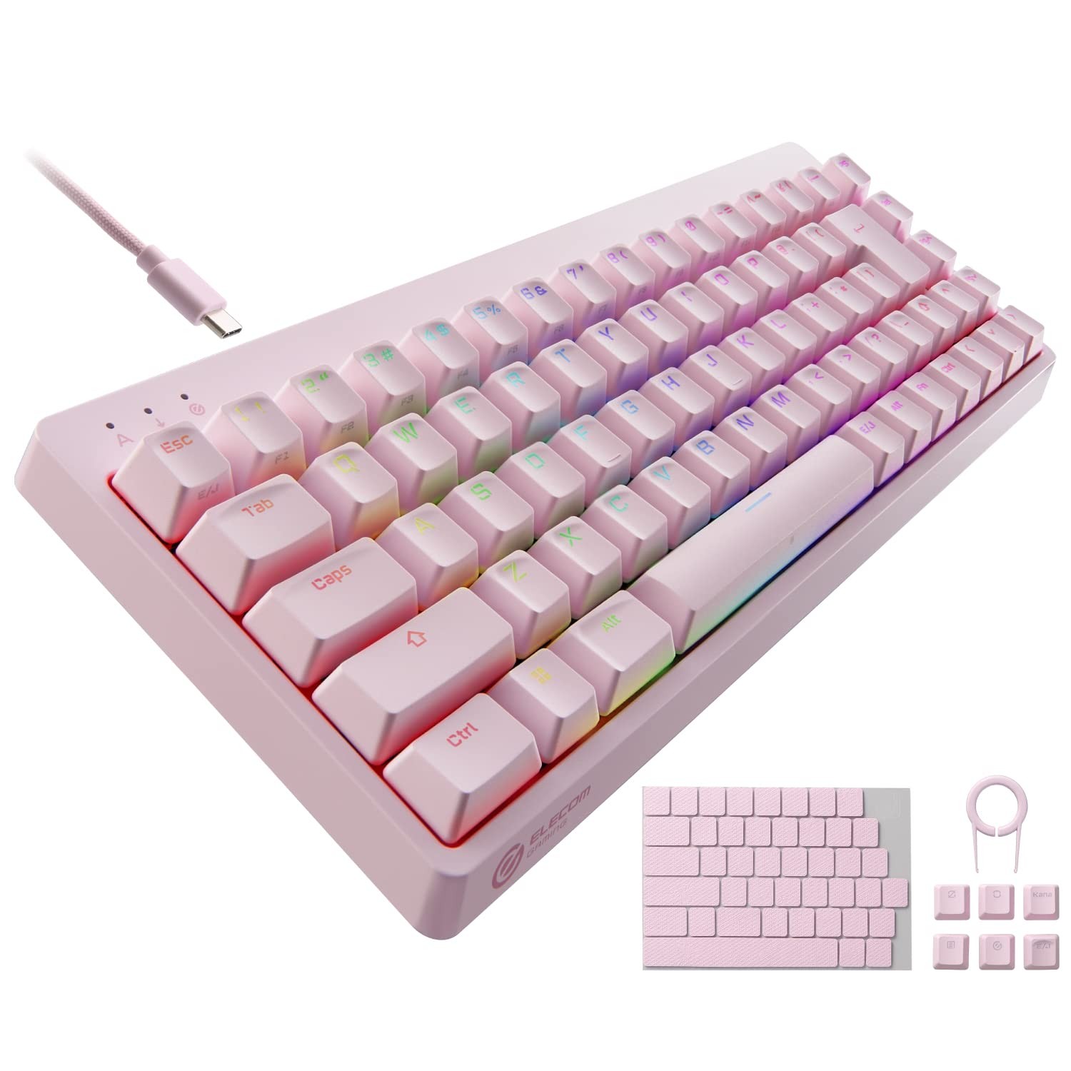 ELECOM V-custom VK300S Gaming Keyboard, Wired, RGB, 65% Size, with USB Port