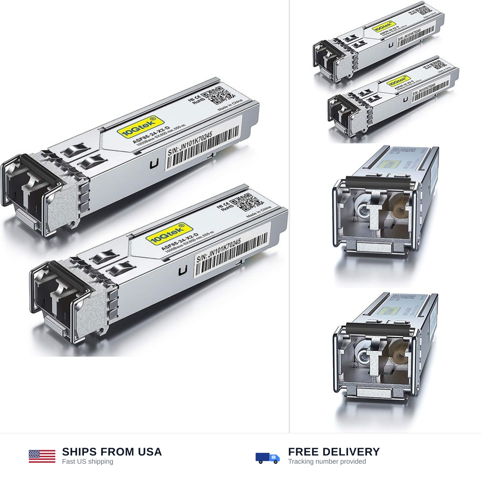 10Gtek 1.25G SFP 1000Base-SX Multimode LC Fiber Transceiver, 850nm MMF, 550m,...