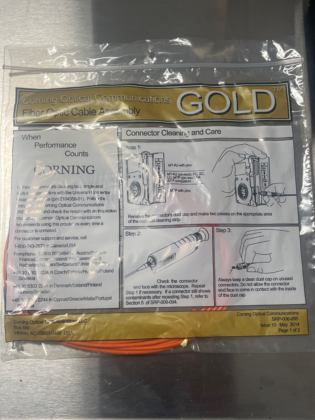 Corning Fiber Optic Jumper multimode, Pigtail to ST® compatible