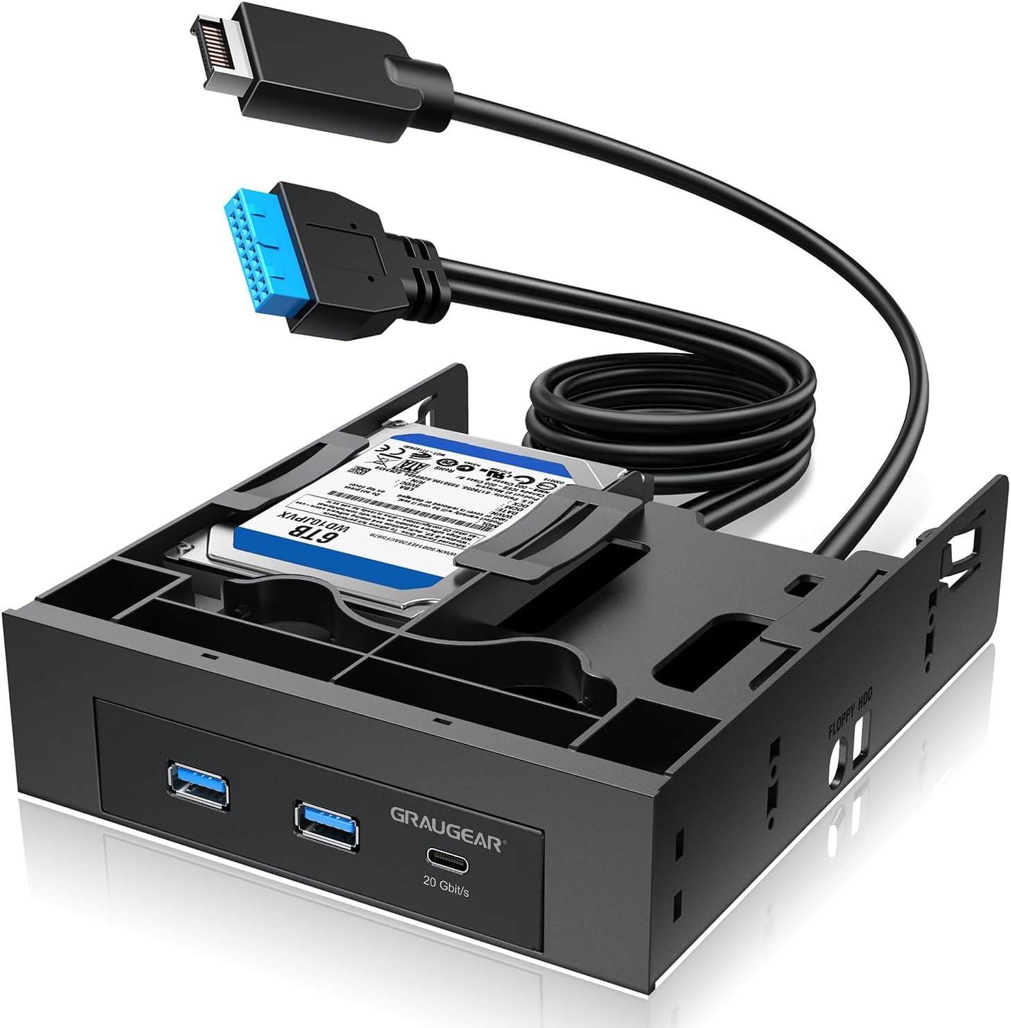 5.25 Inch Internal USB Hub Front Panel - USB-C 20Gbps 2X USB-A 5Gbps Dual 2.5″