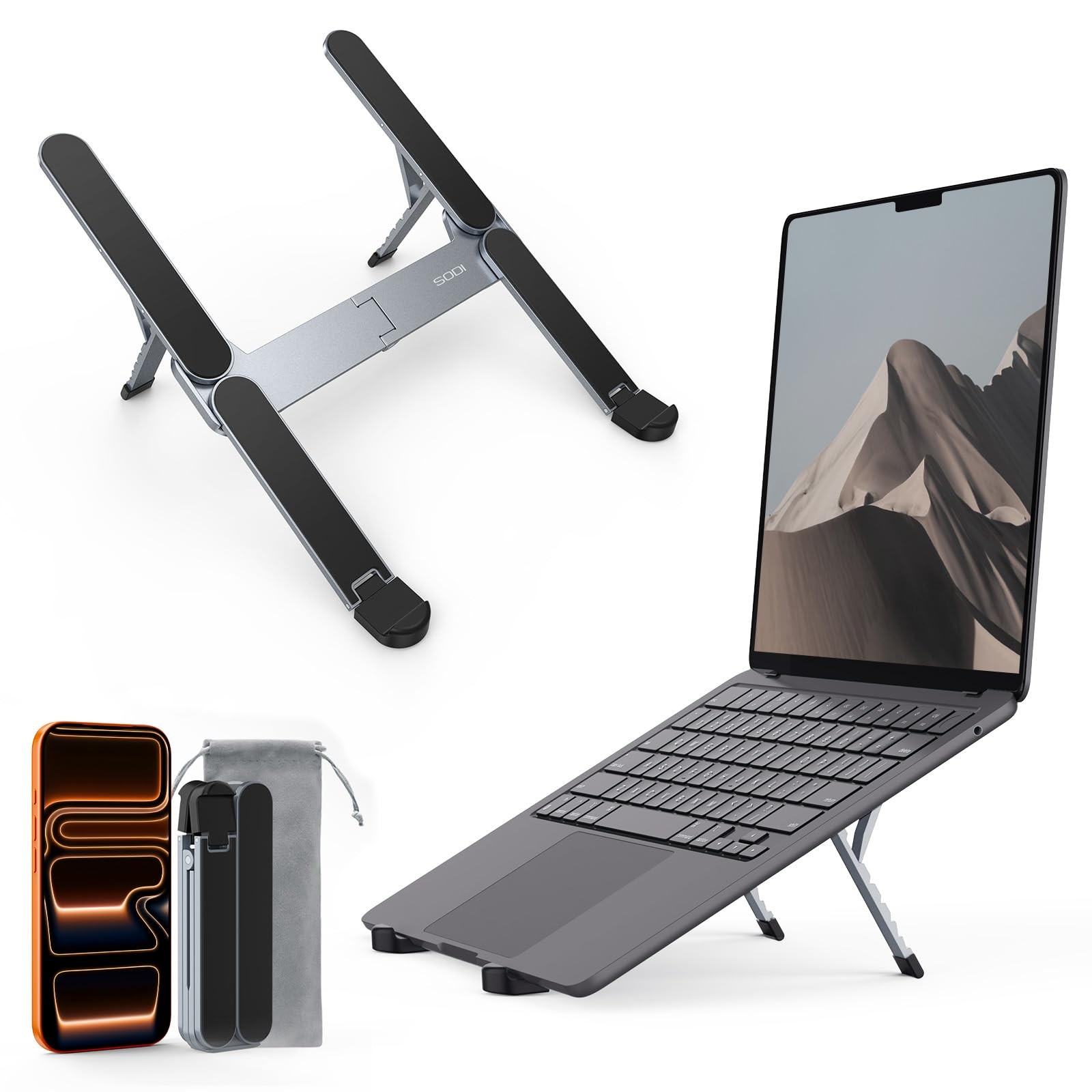 SODI [Ultra Compact] Foldable & Portable Laptop Stand for Desk, Lightweight T...