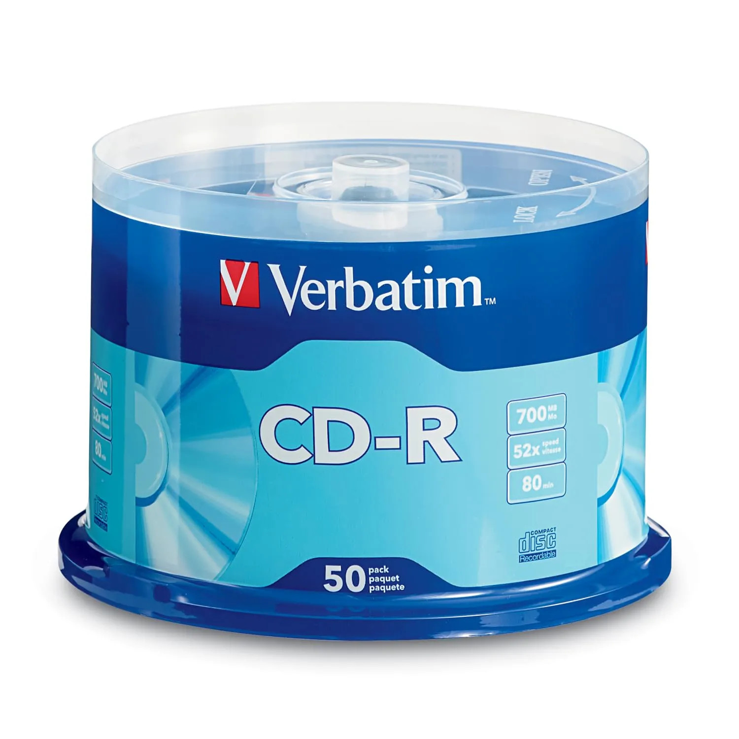 Verbatim CD-R 700MB 80 Min 52x Recordable Data Music Discs 50 Pack Spindle Si...