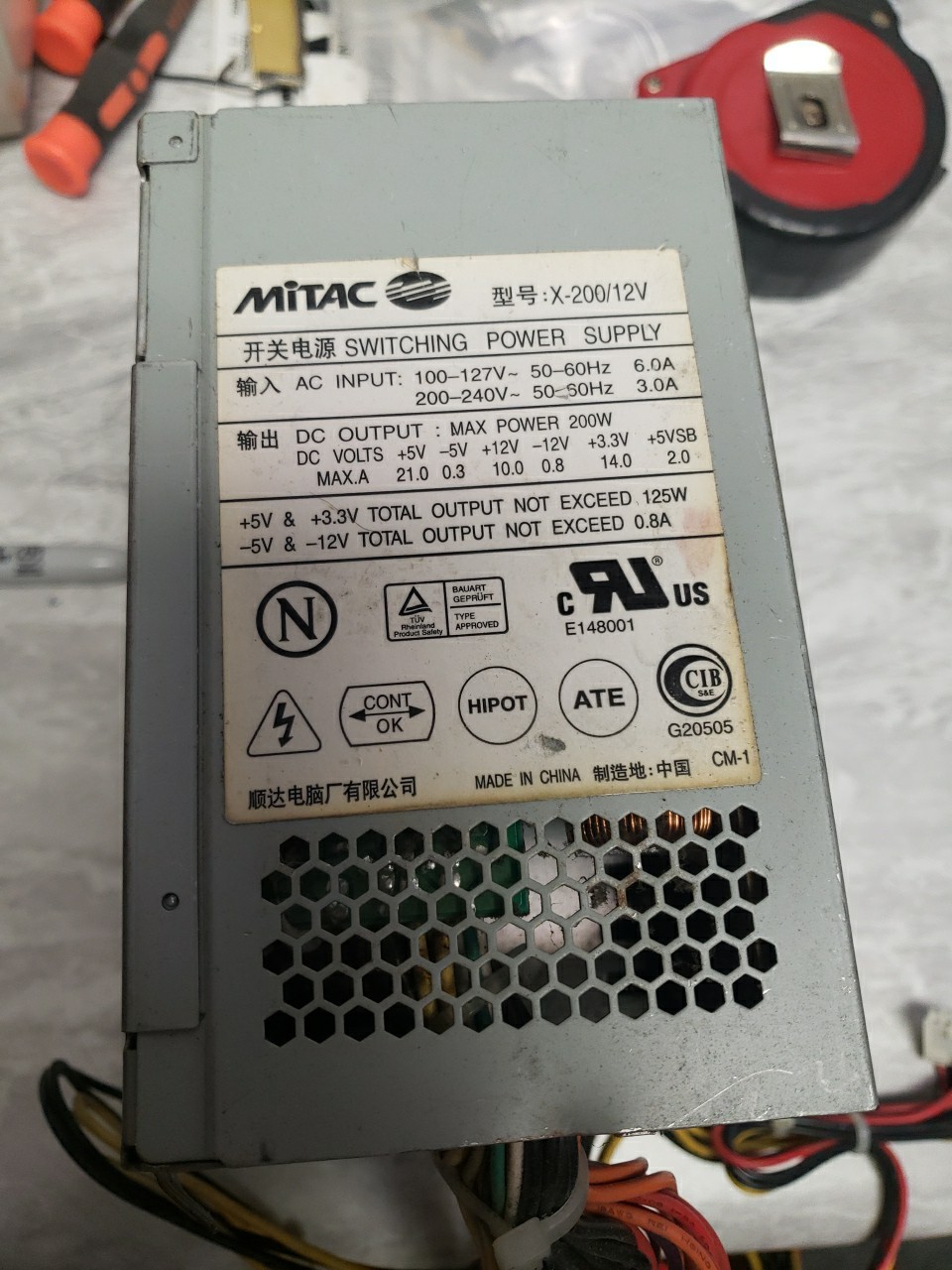 Mitac Model X-200/12V Tower Computer Switching Power Supply 200W 