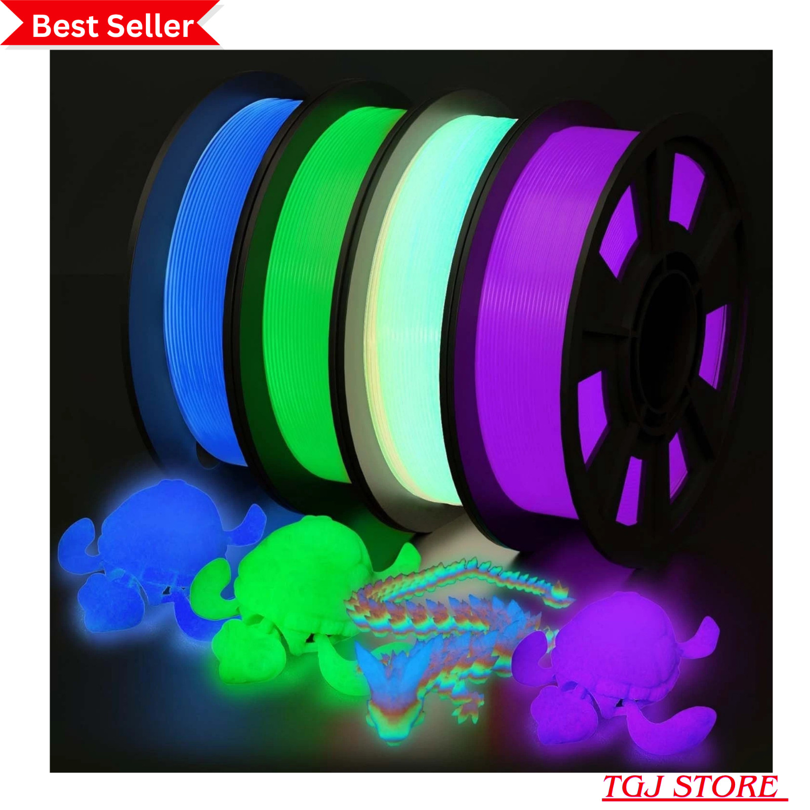 3D Printer Filament Bundle Glow in Dark Multicolor PLA 1.75mm 4 Pack