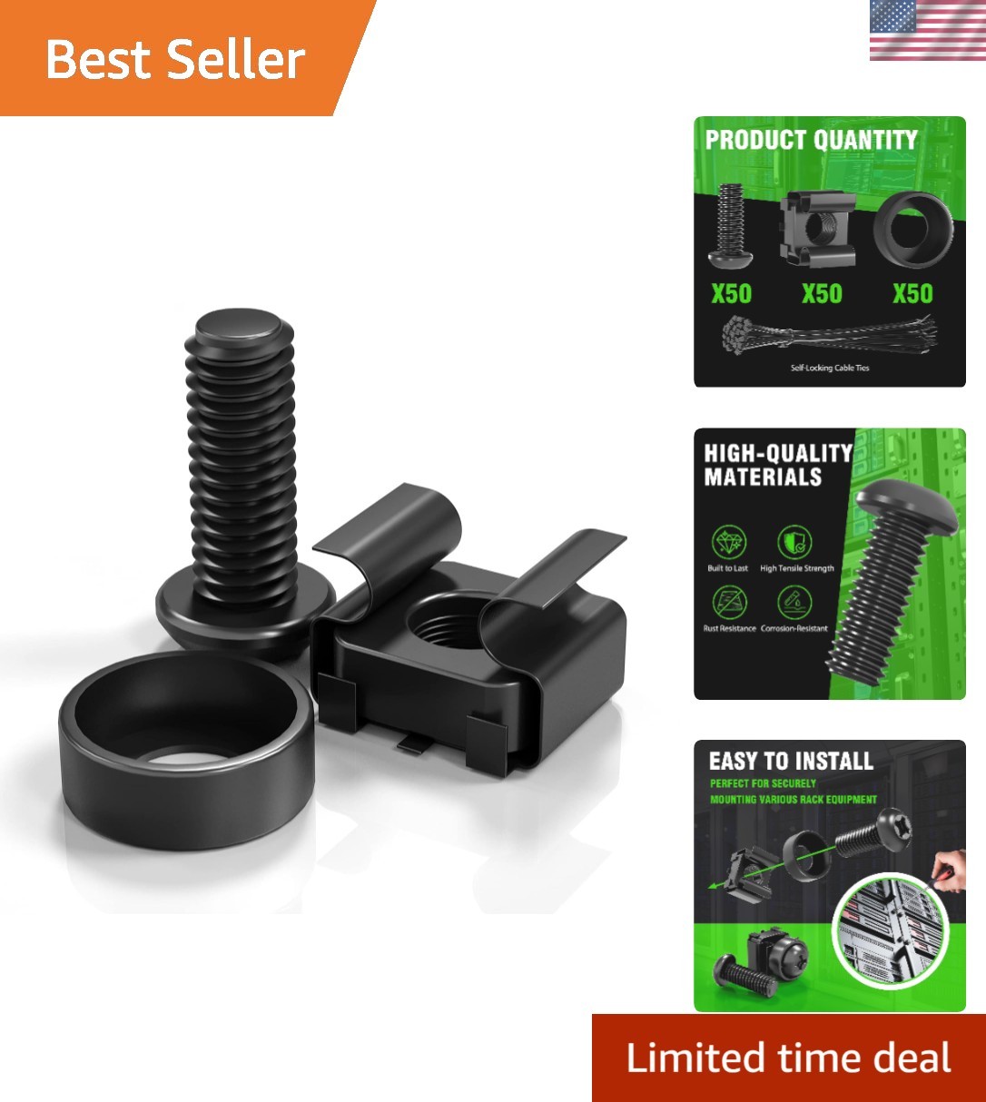 Versatile 50 Pack M6 x 16mm Rack Mount Screws & Cage Nuts - Corrosion Resistant