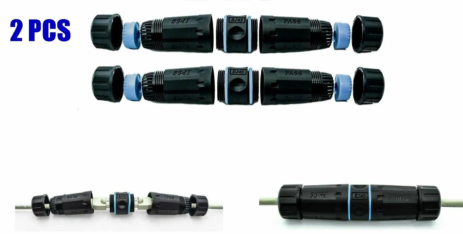 2 Pack CAT6 CAT5e Shielded Inline RJ45 Outdoor Waterproof Cable Extender Coupler