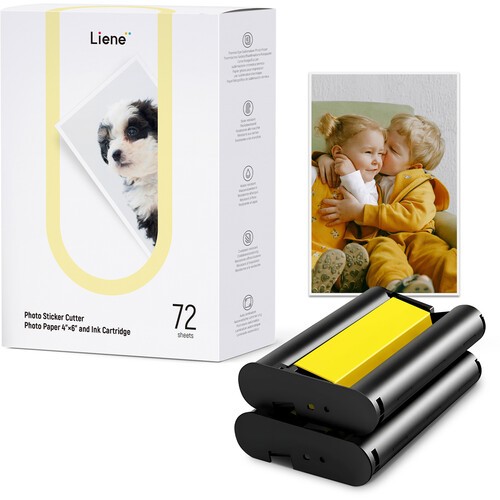 Liene SD42B#WW1 72 sheets Photo paper 4x6 & InkCartridge for PixCut S1 White