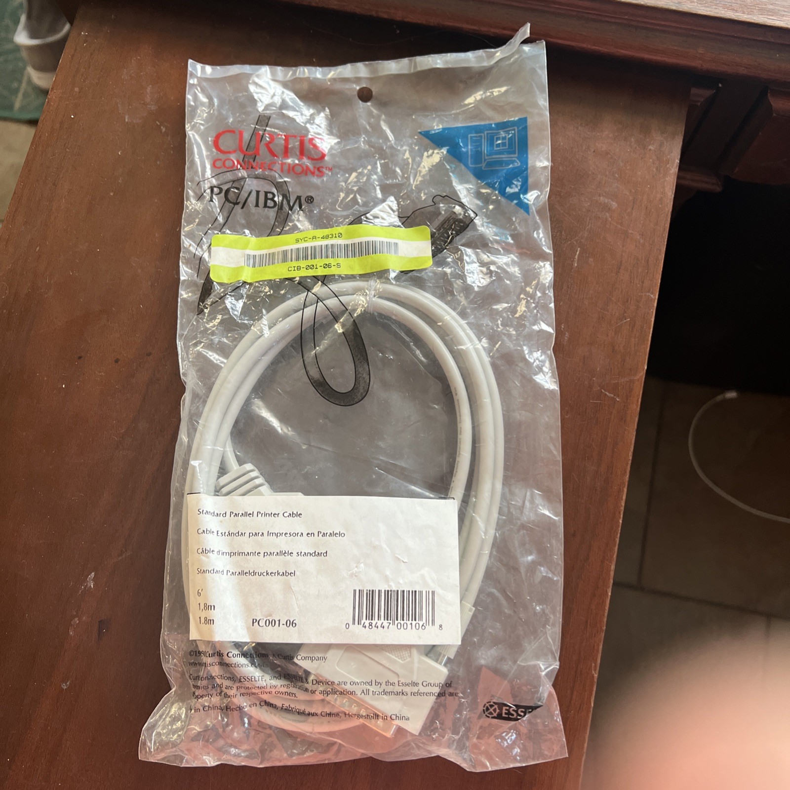 NEW  Vintage Curtis Connections PC/IBM Standard Parallel Printer Cable 6'