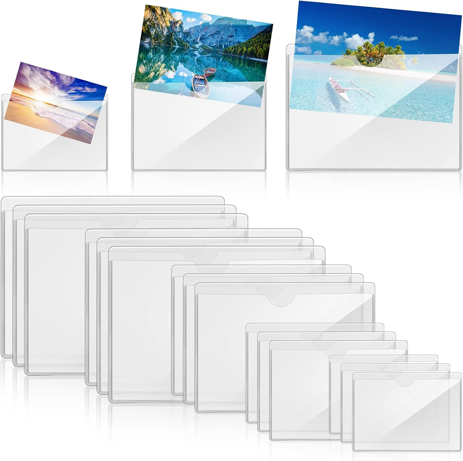 50 Pack Clear Adhesive Pockets, 5 Sizes Label Holder