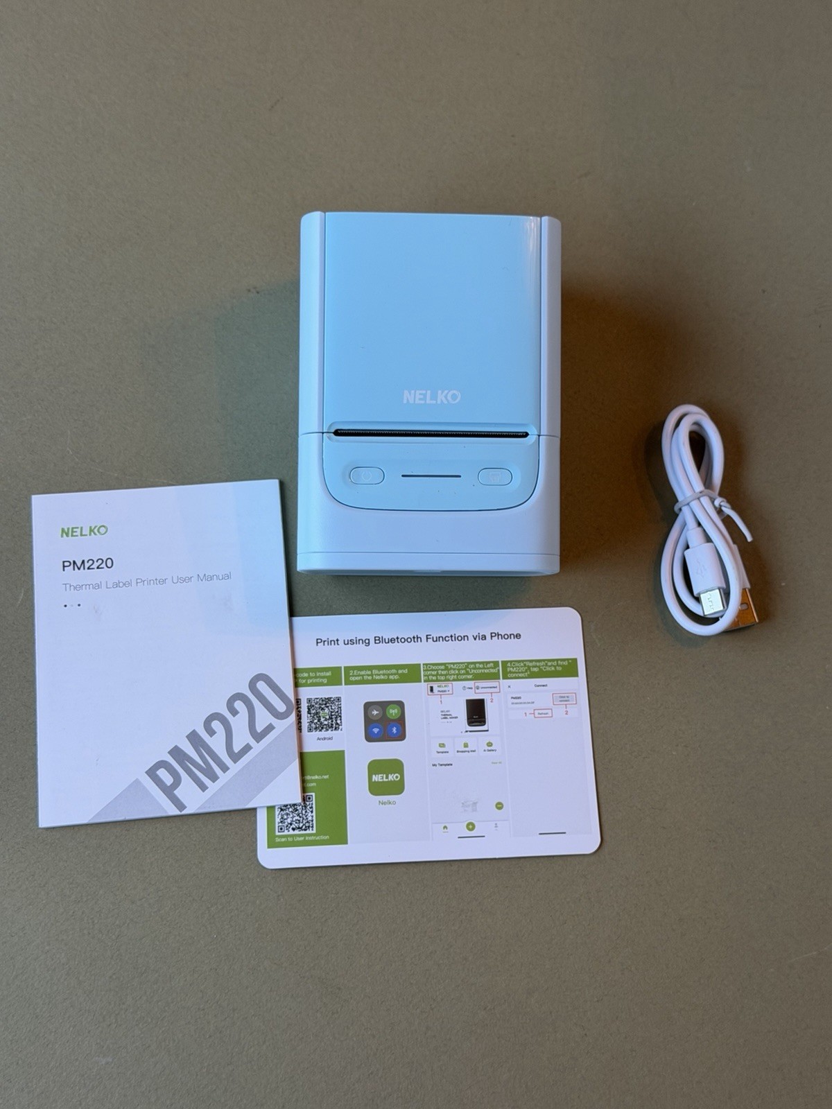 Nelko PM220 Thermal Label Printer, Open box, Blue