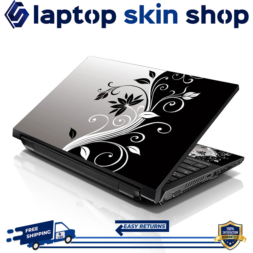 Laptop Skin Sticker Notebook Decal Cover Black Floral for Apple Asus Dell 13-16"