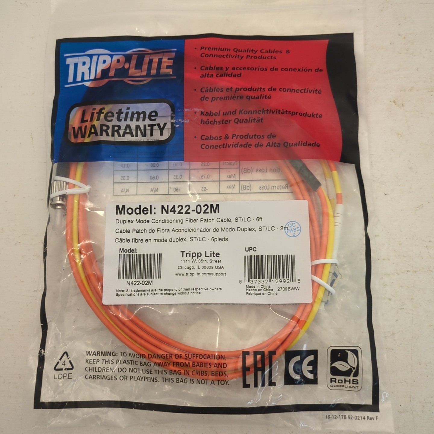 Eaton Tripp Lite Fiber Optic Mode Conditioning Patch Cable (ST/LC), 2M (6 ft.)