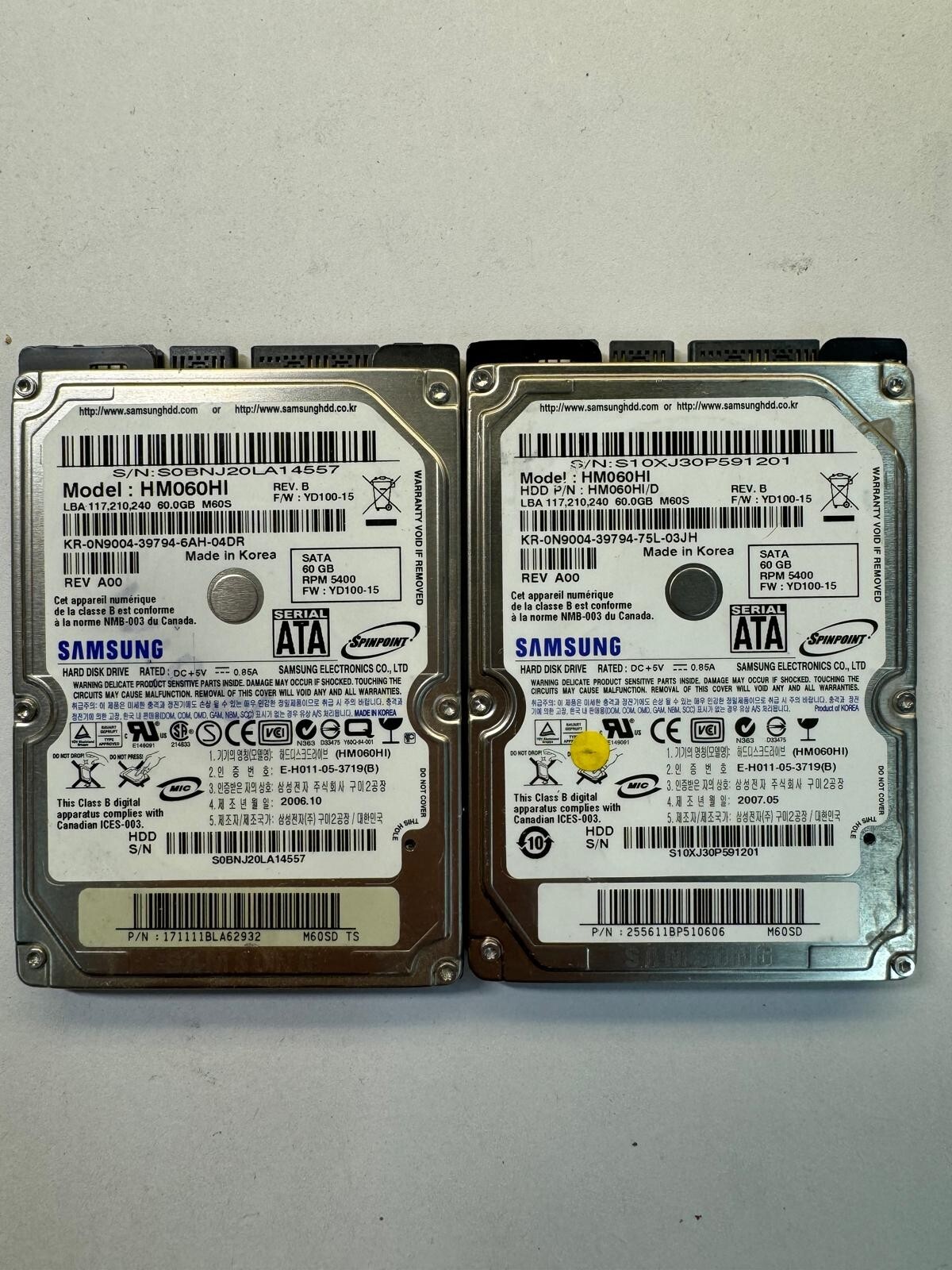 SAMSUNG HM060HI HM060HI/D 60GB 5.4K RPM 3Gb/s Cache 8MB SATA ATA 2.5" HDD