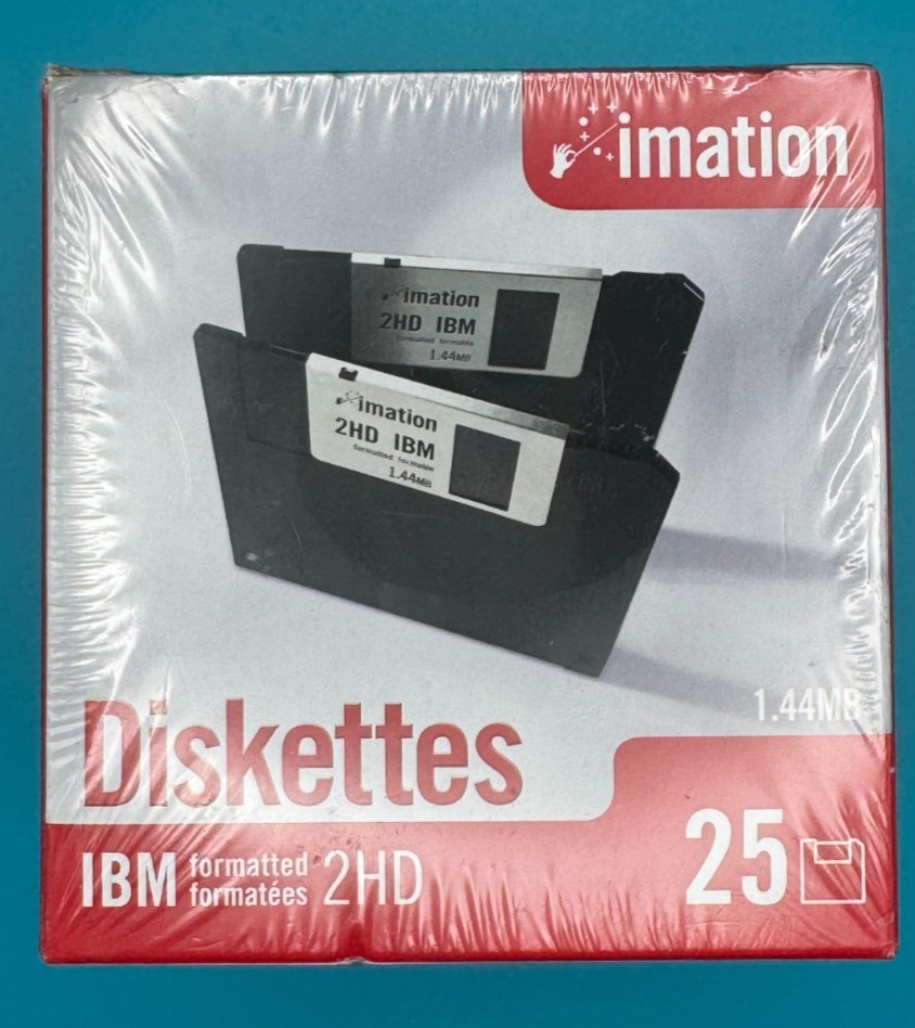 Imation 3.5" Floppy Diskettes 25 Pack IBM Formatted 1.44MB 2HD Sealed New NOS