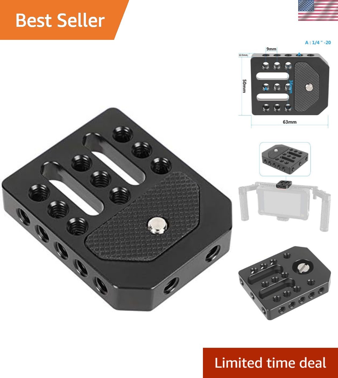 Professional Cheese Plate for Secure Monitor Attachment with 1/4" Thread Holes