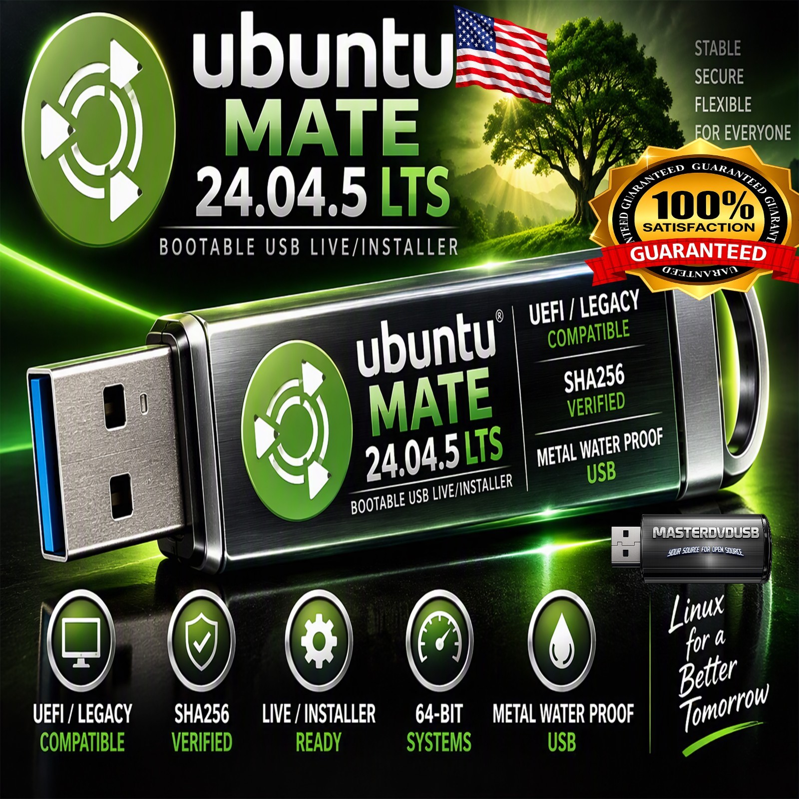 Ubuntu MATE 24.04.5 USB Bootable Live/Installer | UEFI/Legacy | SHA256 Verified