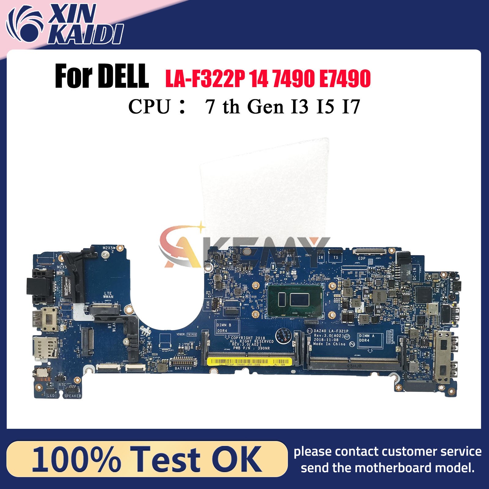 For DELL Latitude 7490 Notebook Mainboard LA-F322P with i3 i5 i7 0M44N6 LA-F321P