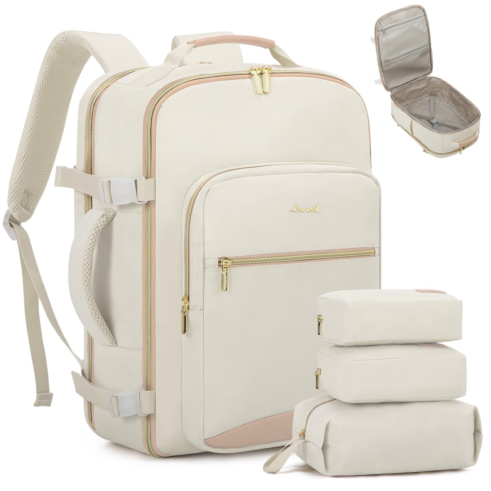 LOVEVOOK 50L Travel Backpack X-Large-50L-4Pcs(Standard), Beige-flesh Beige