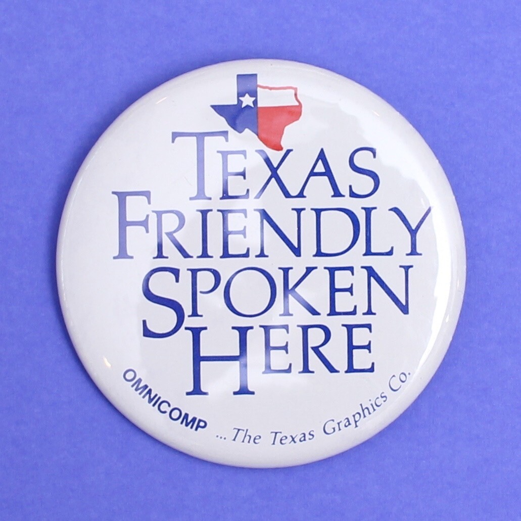 Retro Vintage Computing Texas Friendly Spoken Here Omnicomp Badge Lapel Pin 90’s