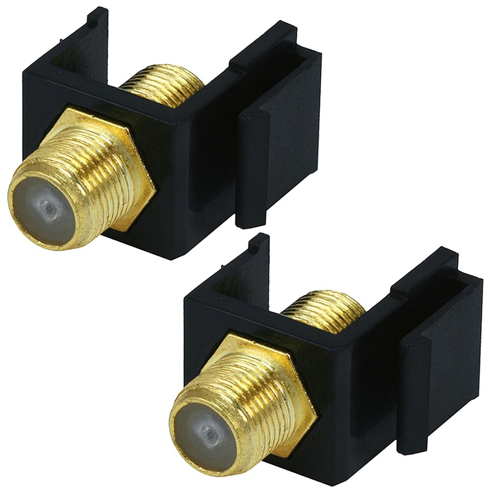 2 Pcs F Type Keystone Jack Coupler Coax Coaxial Cable Snap In Insert Black