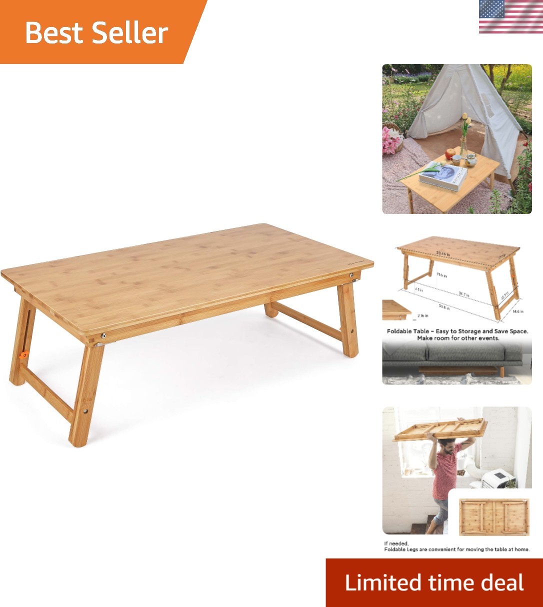 Large Size Floor Desk Floor Table Tray with Folding Legs Adjustable Low Coffe...