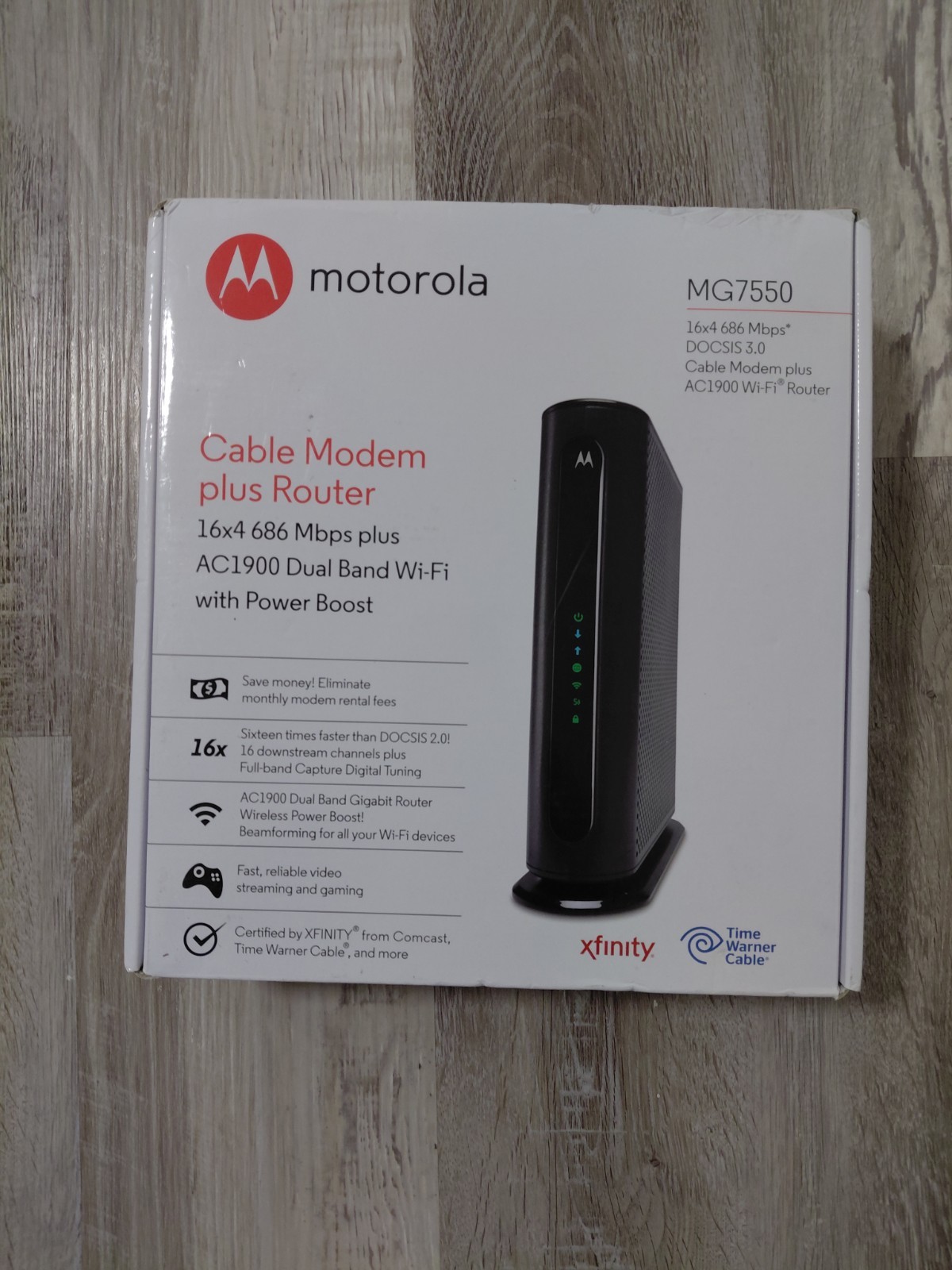 Motorola MG755010 16x4 Cable Modem Plus AC1900 Dual Band Wi-Fi with Power Boost 
