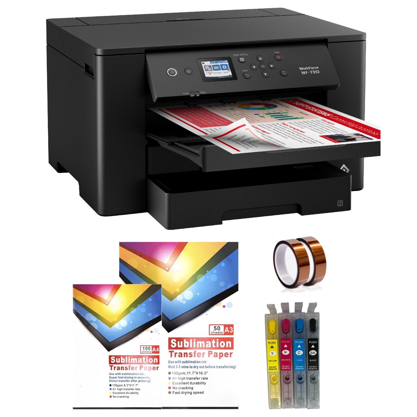 Wide Format Sublimation Printer Bundle Epson WF-7310 with A3 sublimation paper