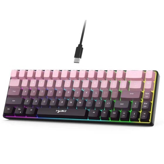 KORAITECT 68-Key Pink Black Gaming Keyboard RGB Backlit Wired Compact