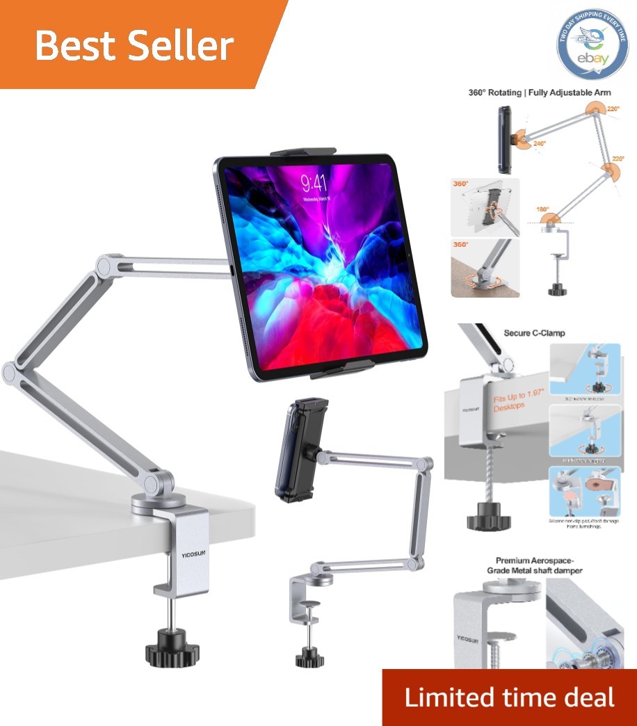 Sleek 360° Rotating Arm Mount for Tablets & Phones - Ideal for Home & Office