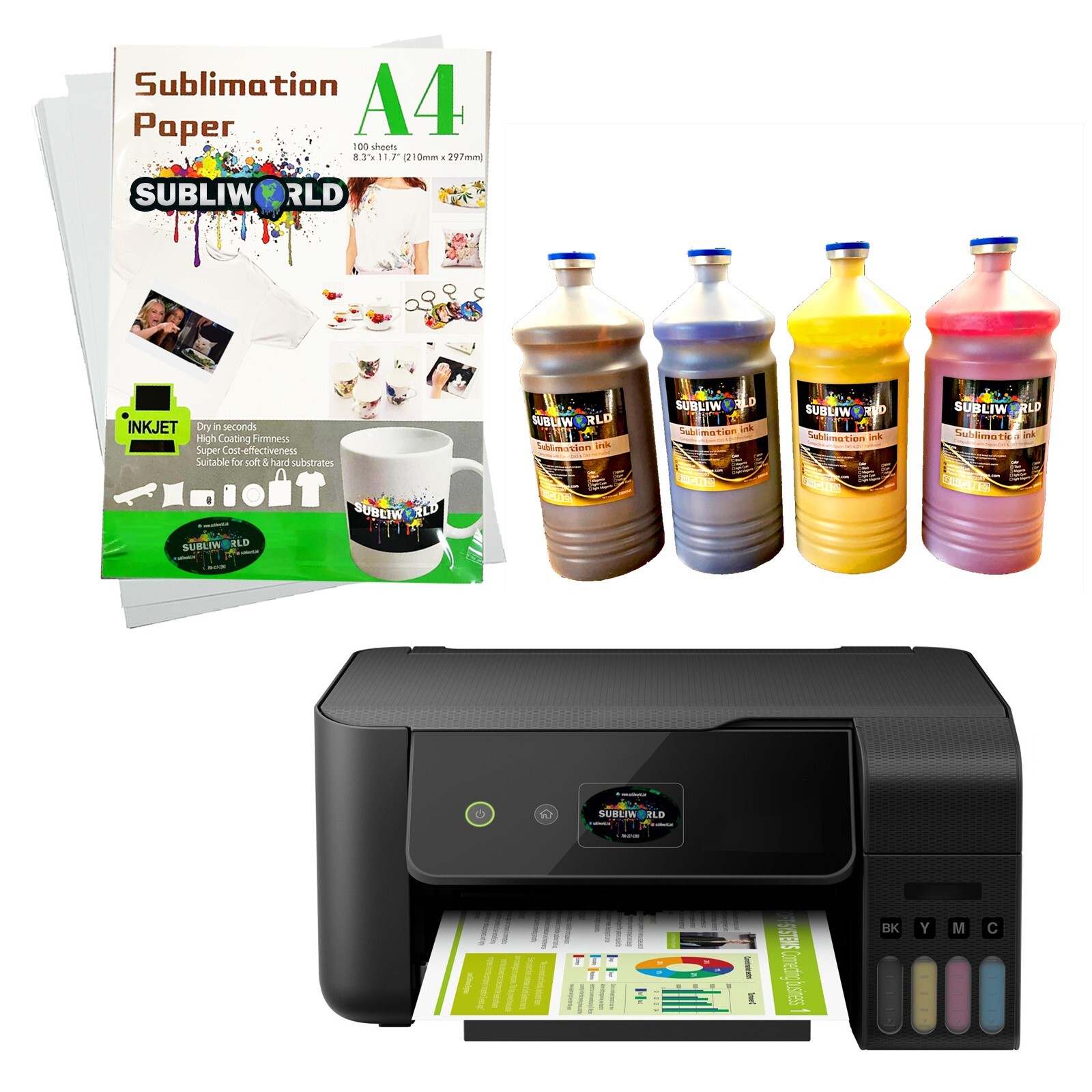 SUBLIMATION CONVERTED PRINTER BUNDLE  LITER PACK & PAPER 100 SHEETS BUNDLE
