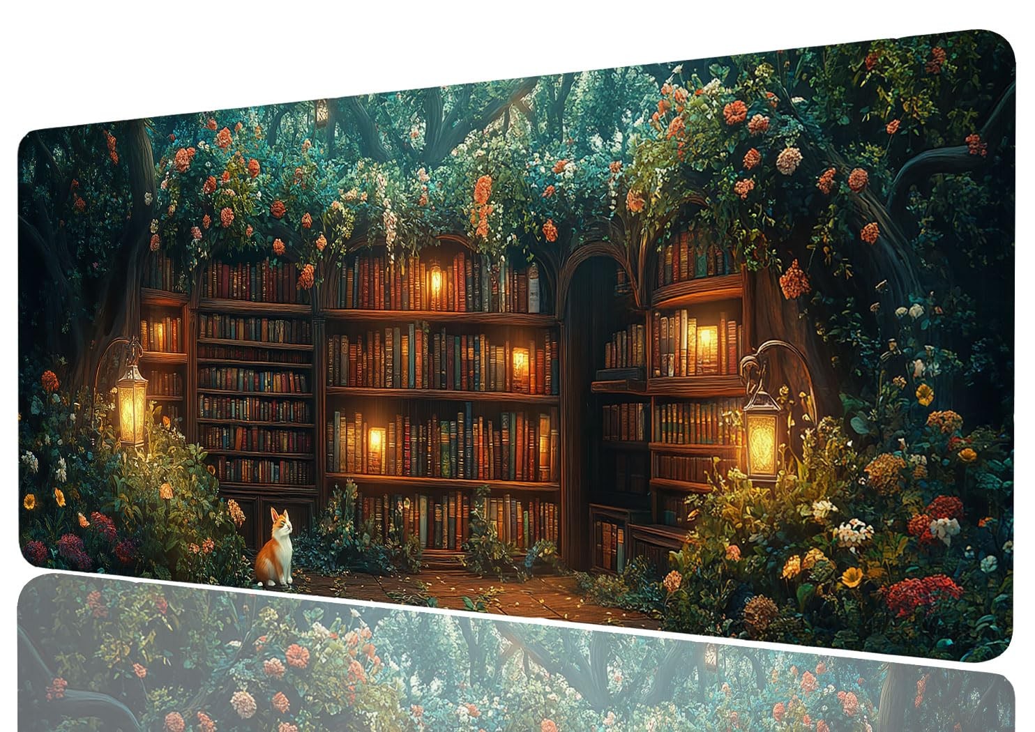 Forest Library Desk Mat Secret Garden Cat Fairy Tale XL Mouse Pad 31.5x11.8